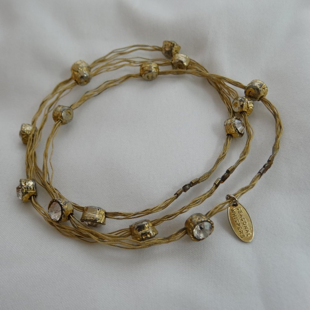 Seasonal Whispers Set of 3 Stacking Bracelets Gold Wire White Rhinestones